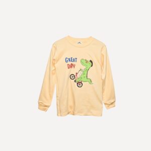 Manga larga Great Day para niño en algodón pima reactivo con diseño bordado de dinosaurio